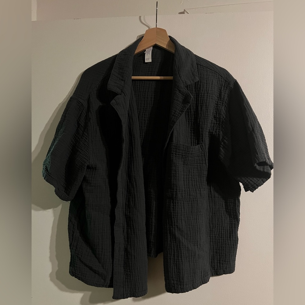Grey linen collared shirt
